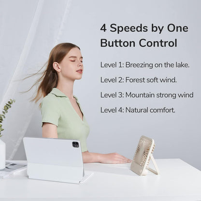 JISULIFE Desk Fan Battery Rechargeable, 180°Foldable Portable Personal Fan