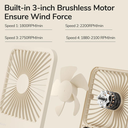 JISULIFE Desk Fan Battery Rechargeable, 180°Foldable Portable Personal Fan