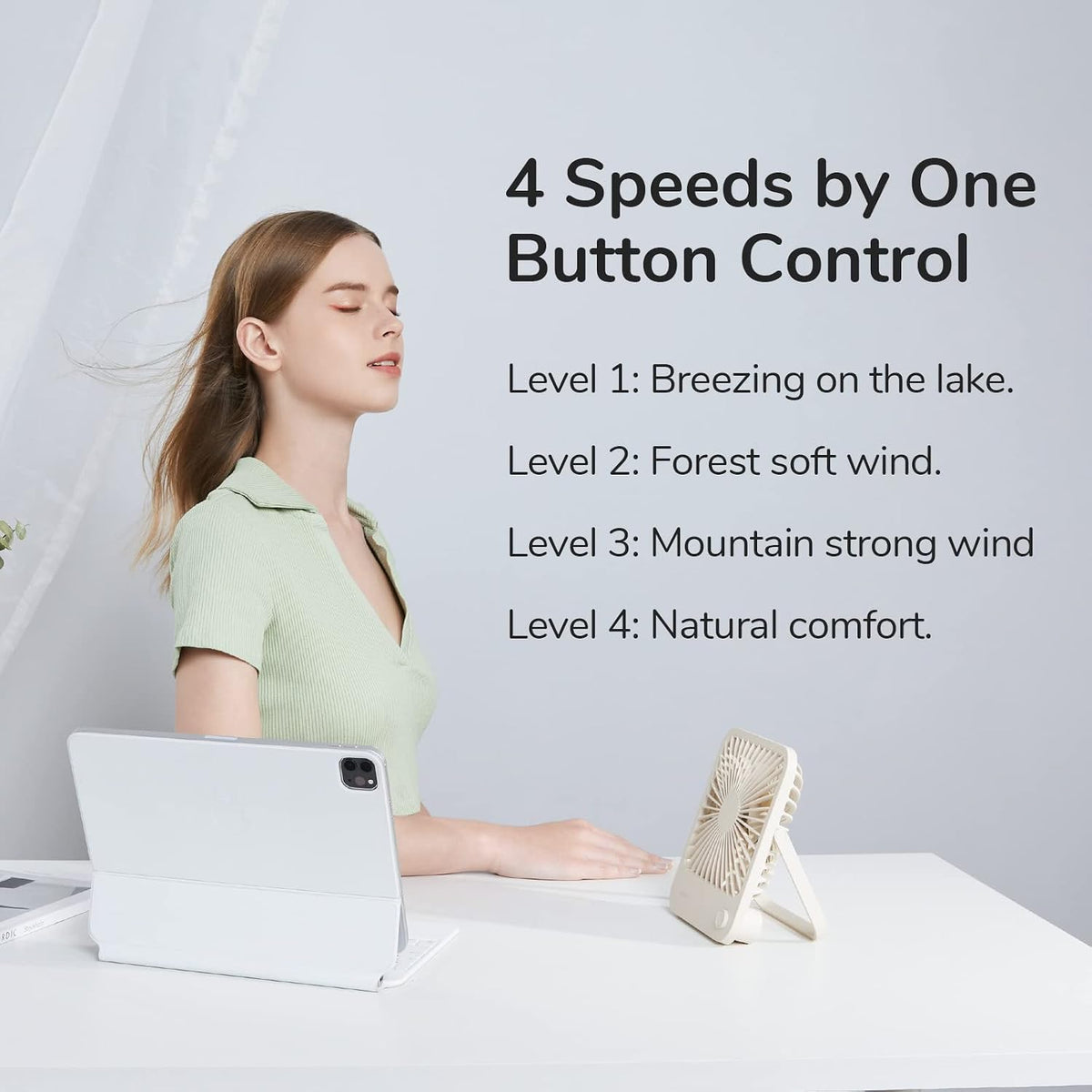 JISULIFE Desk Fan Battery Rechargeable, 180°Foldable Portable Personal Fan