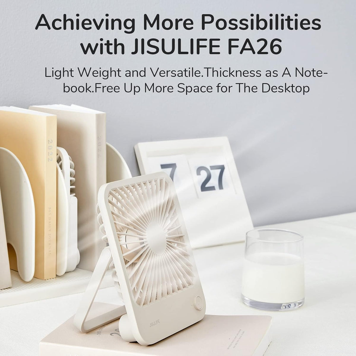 JISULIFE Desk Fan Battery Rechargeable, 180°Foldable Portable Personal Fan