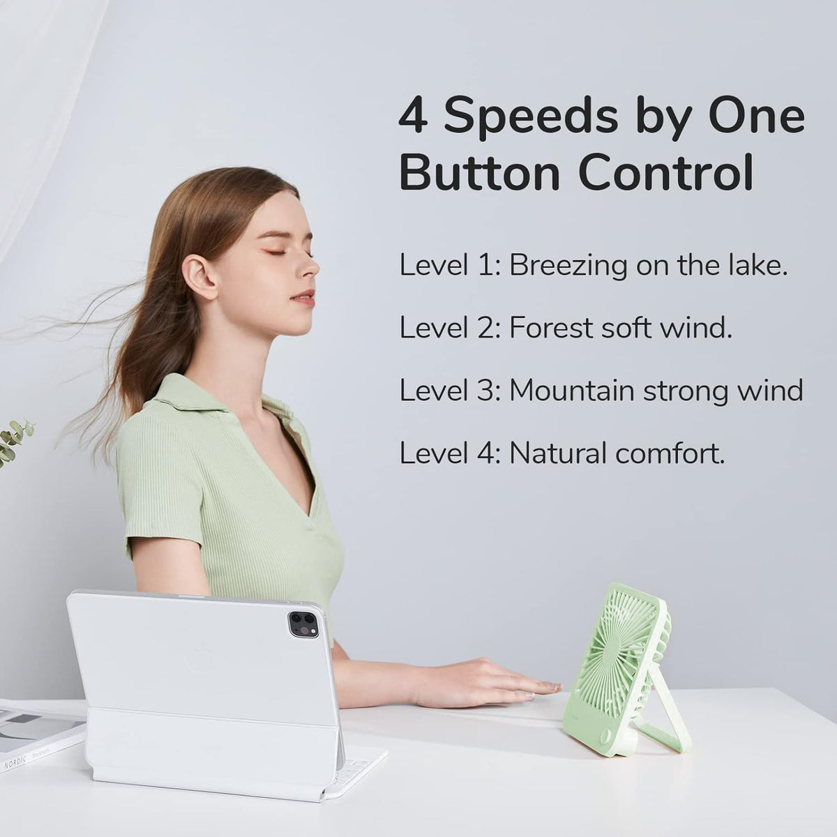 JISULIFE Desk Fan Battery Rechargeable, 180°Foldable Portable Personal Fan