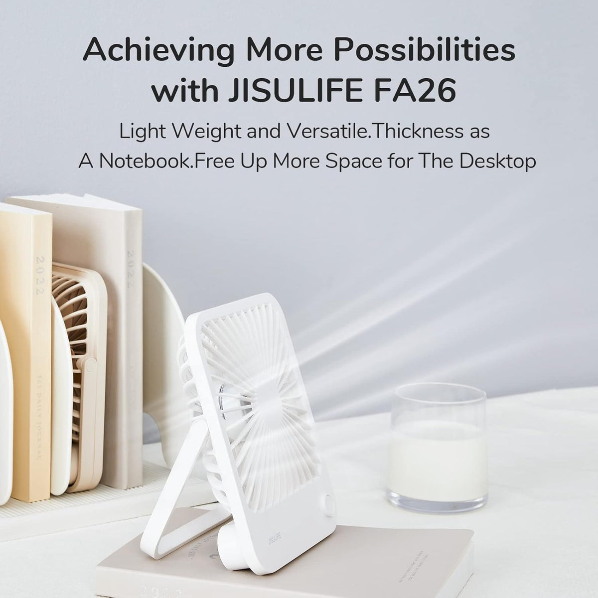 JISULIFE Desk Fan Battery Rechargeable, 180°Foldable Portable Personal Fan