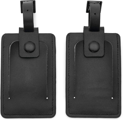 2-Pack Leather Luggage ID Tag, Black Logo, One Size