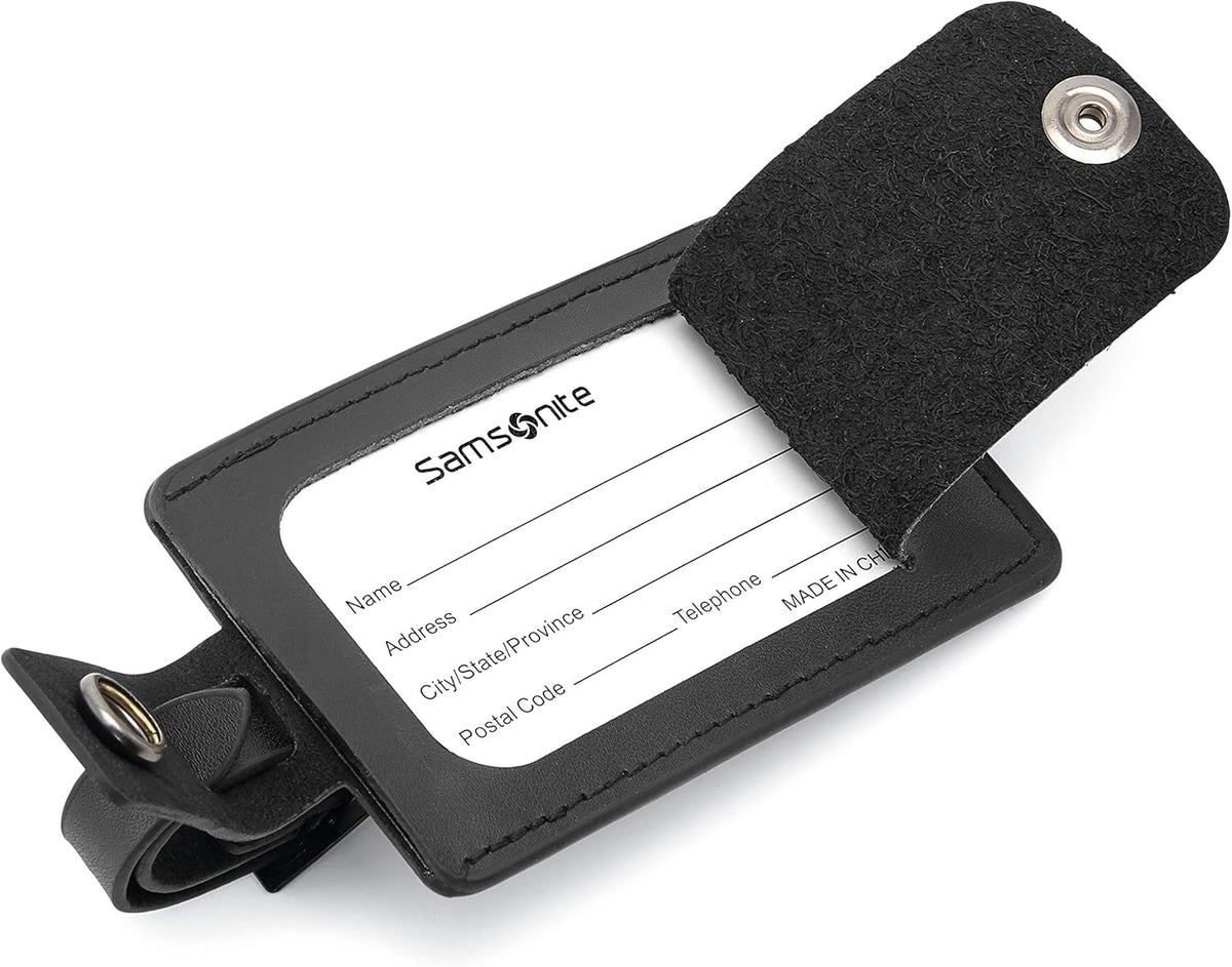 2-Pack Leather Luggage ID Tag, Black Logo, One Size