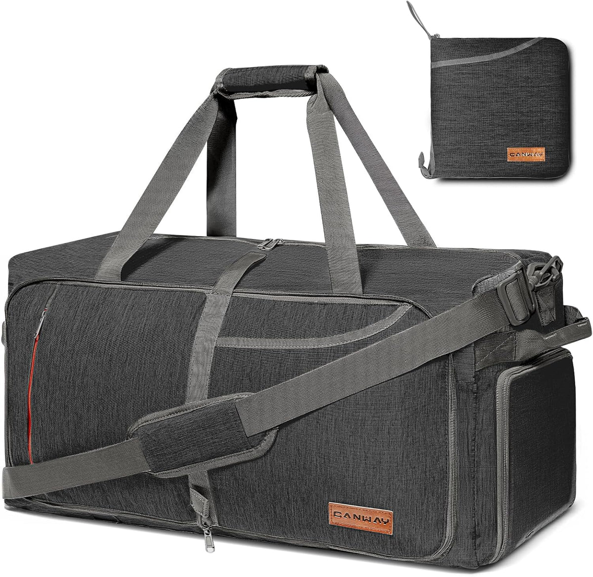 65L Foldable Duffle Bag with Shoes Compartment, Water-Resistant Packable Travel Duffel for Gym, Weekend Trips, Lightweight Carry on Luggage for Men & Women