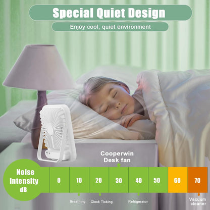 Portable Travel Fan for Sleeping, 6.8" Small Desk Fan Quiet