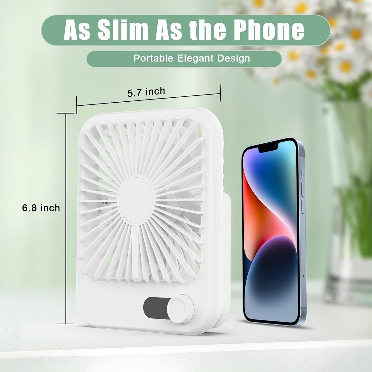 Portable Travel Fan for Sleeping, 6.8" Small Desk Fan Quiet
