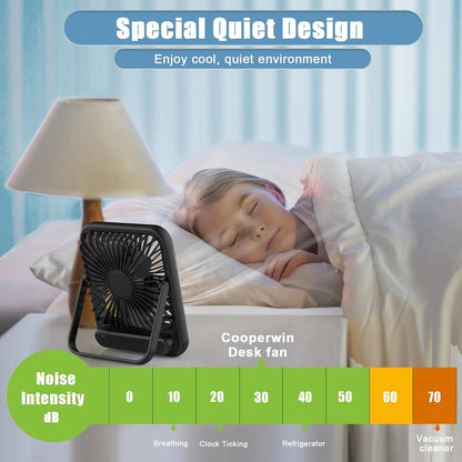 Portable Travel Fan for Sleeping, 6.8" Small Desk Fan Quiet