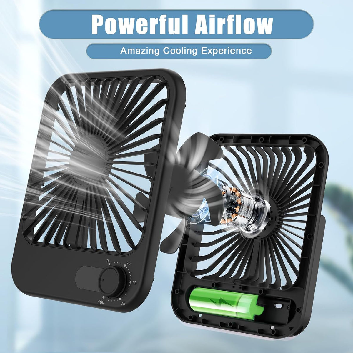 Portable Travel Fan for Sleeping, 6.8" Small Desk Fan Quiet