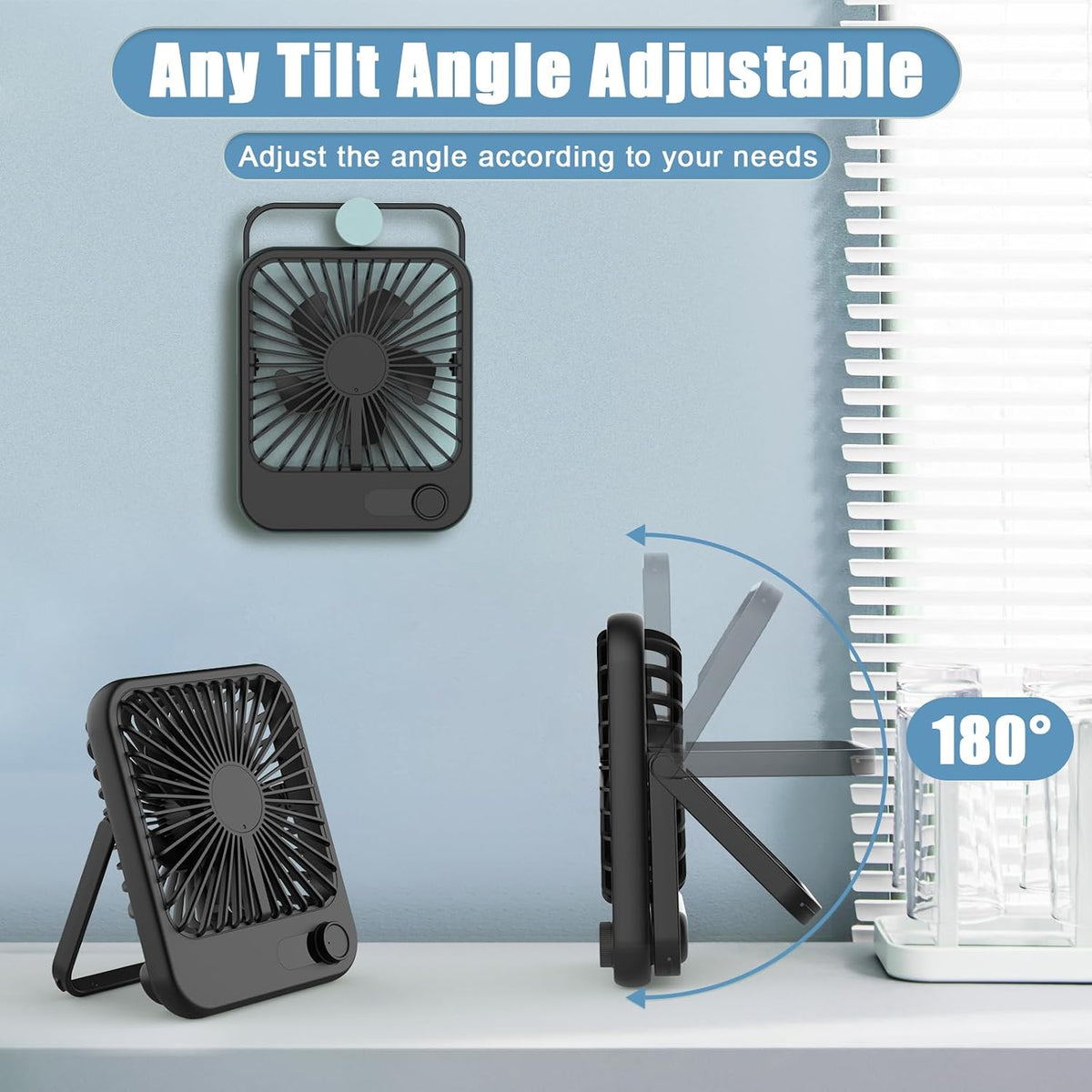 Portable Travel Fan for Sleeping, 6.8" Small Desk Fan Quiet