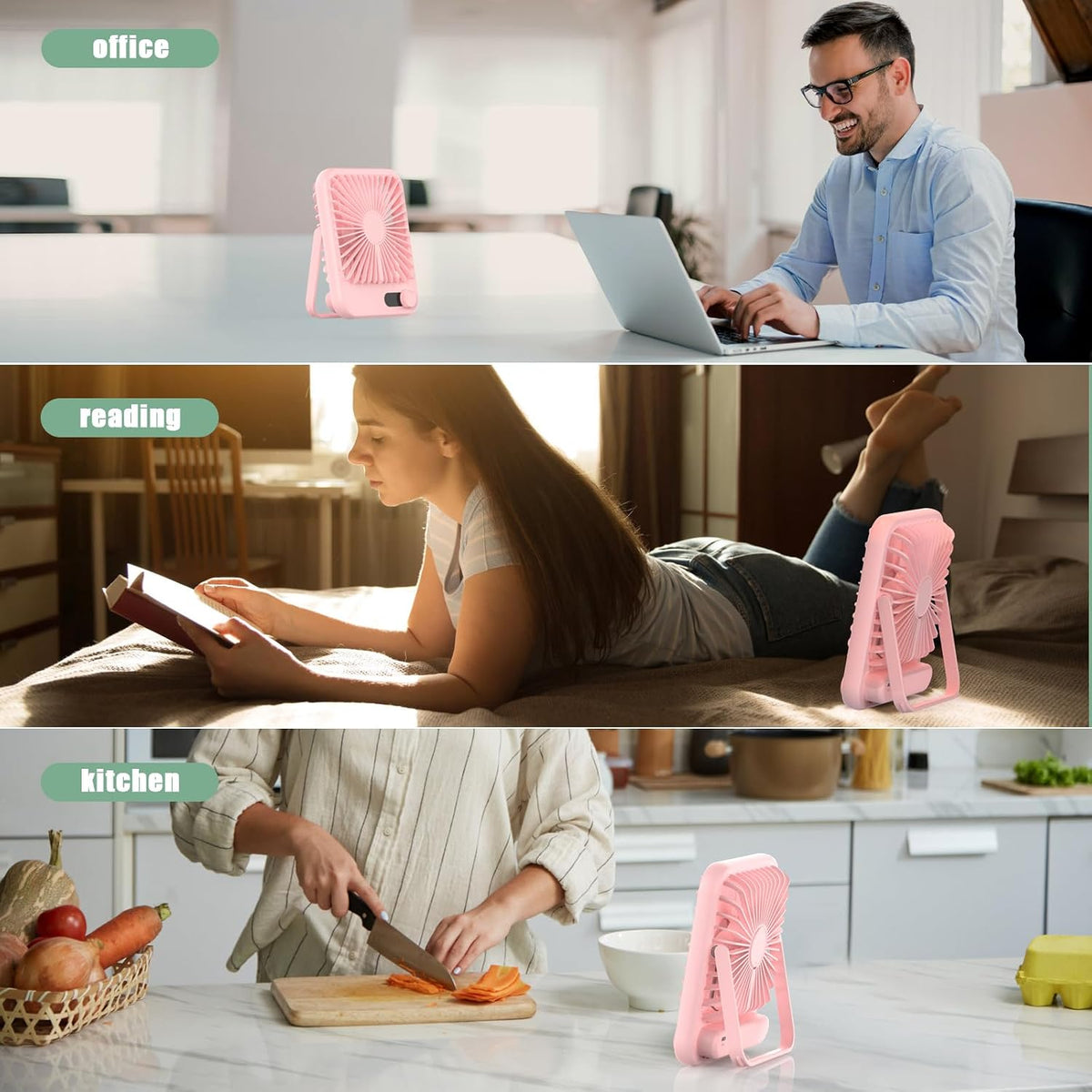 Portable Travel Fan for Sleeping, 6.8" Small Desk Fan Quiet