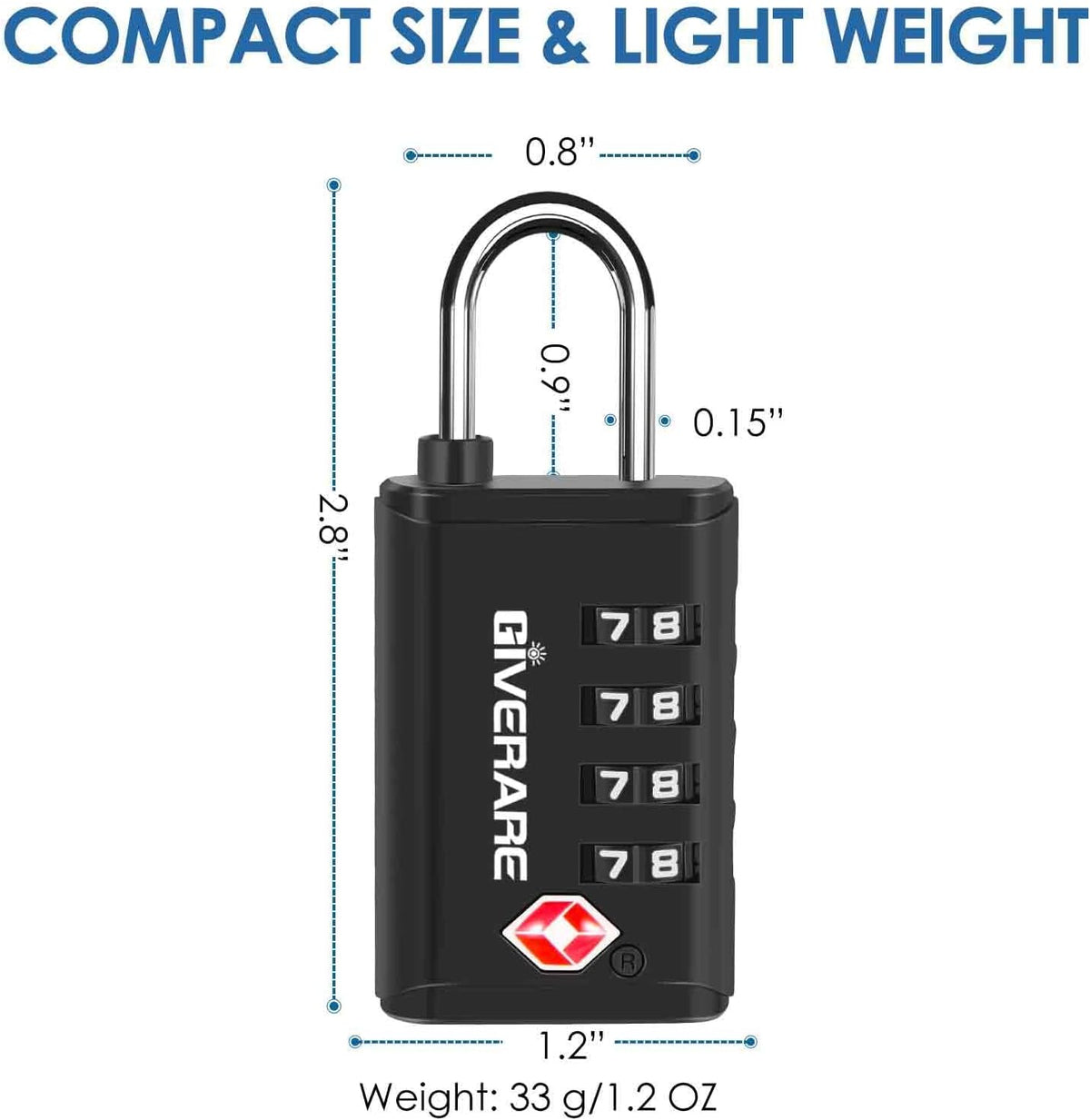 4 Pack TSA Approved Travel Luggage Locks 4-Digit, Open Alert Suitcase Combination Lock, Keyless Zipper Padlocks, TSA Accepted Compatible Padlock for Gym Locker, Golf Bag Case, Anti Theft-Black