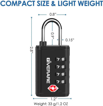 4 Pack TSA Approved Travel Luggage Locks 4-Digit, Open Alert Suitcase Combination Lock, Keyless Zipper Padlocks, TSA Accepted Compatible Padlock for Gym Locker, Golf Bag Case, Anti Theft-Black