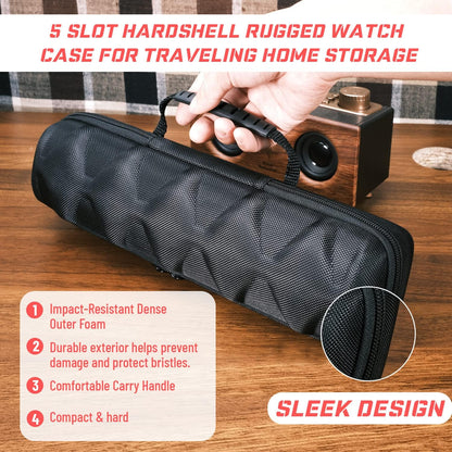 5 slots Watch travel case, hard watch storage organizer box with soft foam insert, watch holder, fit up to 55mm face watch