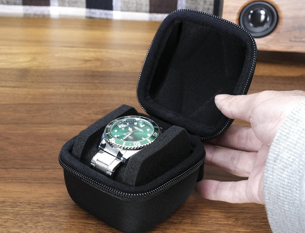 5 slots Watch travel case, hard watch storage organizer box with soft foam insert, watch holder, fit up to 55mm face watch