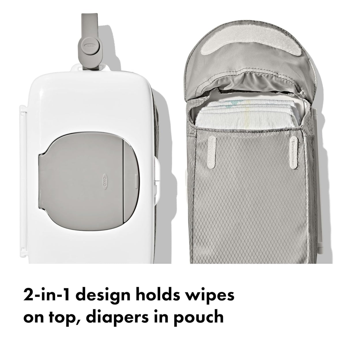 On-The-Go Wipes Dispenser with Diaper Pouch, Gray