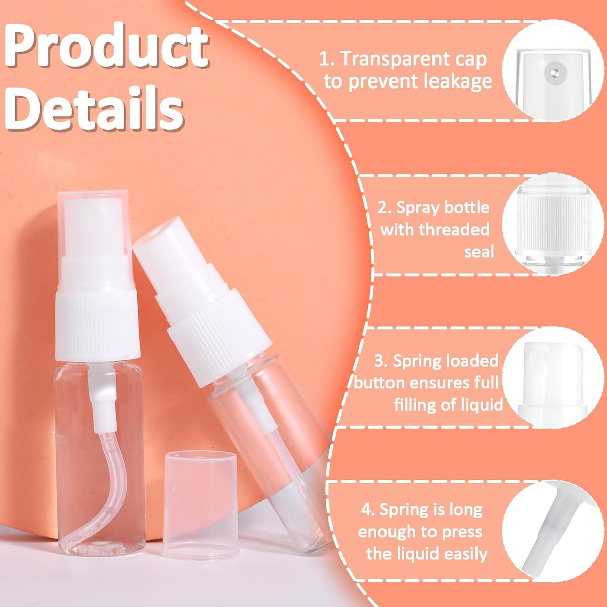4 Pack Spray Bottle, Small Plastic Fine Mist Spray Bottles Mini Empty Travel Bottles Small Refillable Liquid Containers for Perfume, Care Liquid, Cosmetics, Alcohol(15ml)