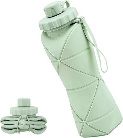 Collapsible Water Bottles 20oz (600ml), BPA-Free Silicone Foldable Portable Lightweight Reusable Water Bottle with Leak-Proof Lid & Lanyard for Outdoor Travel Cycling Gym & Camping