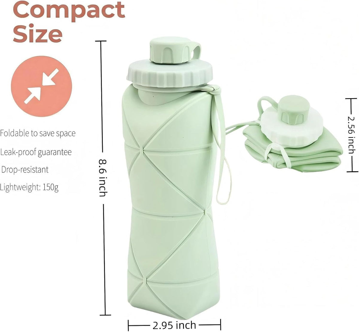 Collapsible Water Bottles 20oz (600ml), BPA-Free Silicone Foldable Portable Lightweight Reusable Water Bottle with Leak-Proof Lid & Lanyard for Outdoor Travel Cycling Gym & Camping