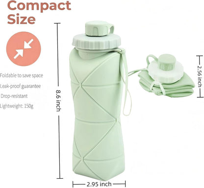 Collapsible Water Bottles 20oz (600ml), BPA-Free Silicone Foldable Portable Lightweight Reusable Water Bottle with Leak-Proof Lid & Lanyard for Outdoor Travel Cycling Gym & Camping