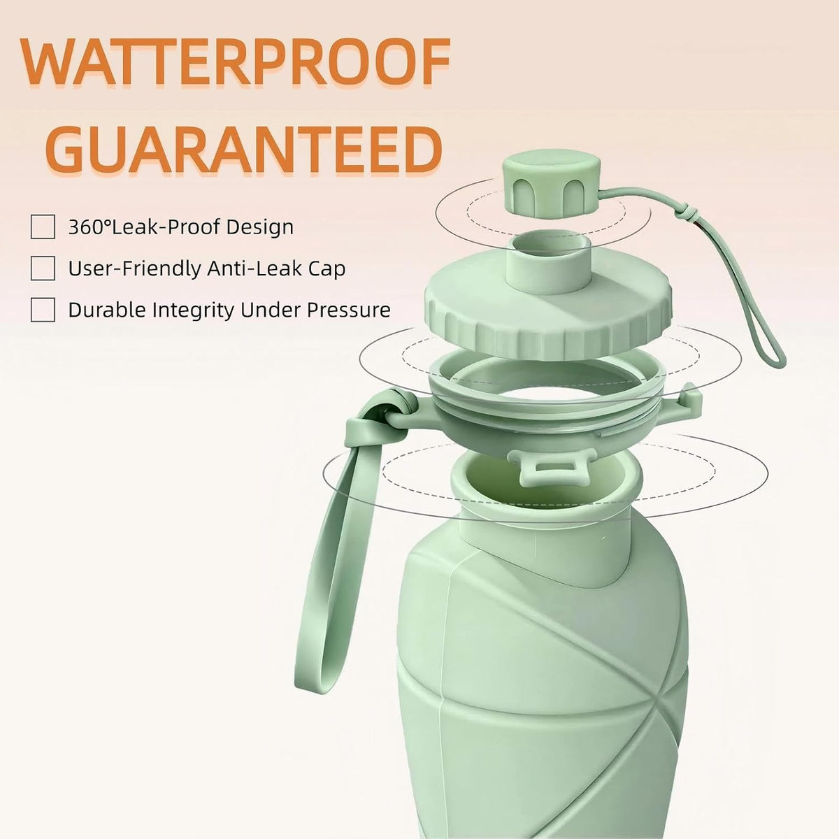 Collapsible Water Bottles 20oz (600ml), BPA-Free Silicone Foldable Portable Lightweight Reusable Water Bottle with Leak-Proof Lid & Lanyard for Outdoor Travel Cycling Gym & Camping