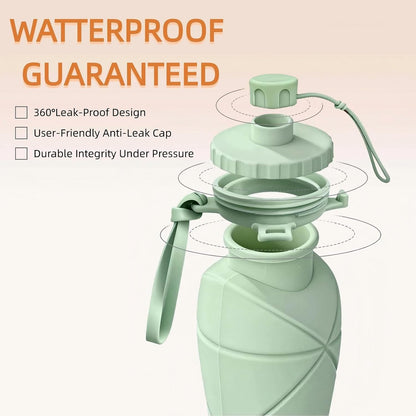Collapsible Water Bottles 20oz (600ml), BPA-Free Silicone Foldable Portable Lightweight Reusable Water Bottle with Leak-Proof Lid & Lanyard for Outdoor Travel Cycling Gym & Camping