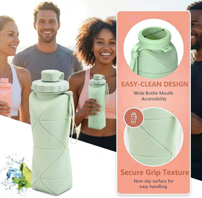 Collapsible Water Bottles 20oz (600ml), BPA-Free Silicone Foldable Portable Lightweight Reusable Water Bottle with Leak-Proof Lid & Lanyard for Outdoor Travel Cycling Gym & Camping
