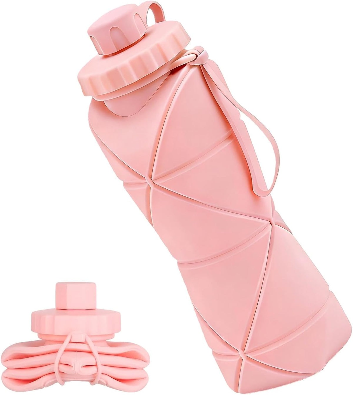 Collapsible Water Bottles 20oz (600ml), BPA-Free Silicone Foldable Portable Lightweight Reusable Water Bottle with Leak-Proof Lid & Lanyard for Outdoor Travel Cycling Gym & Camping