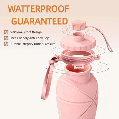 Collapsible Water Bottles 20oz (600ml), BPA-Free Silicone Foldable Portable Lightweight Reusable Water Bottle with Leak-Proof Lid & Lanyard for Outdoor Travel Cycling Gym & Camping