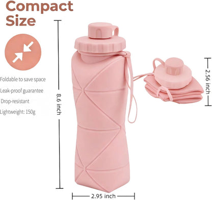 Collapsible Water Bottles 20oz (600ml), BPA-Free Silicone Foldable Portable Lightweight Reusable Water Bottle with Leak-Proof Lid & Lanyard for Outdoor Travel Cycling Gym & Camping