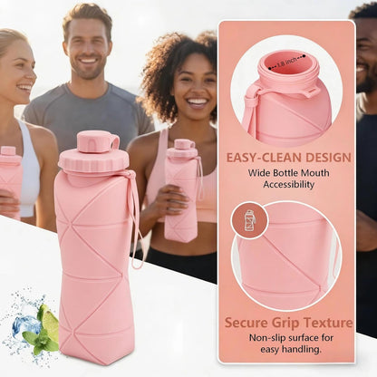 Collapsible Water Bottles 20oz (600ml), BPA-Free Silicone Foldable Portable Lightweight Reusable Water Bottle with Leak-Proof Lid & Lanyard for Outdoor Travel Cycling Gym & Camping