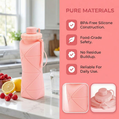 Collapsible Water Bottles 20oz (600ml), BPA-Free Silicone Foldable Portable Lightweight Reusable Water Bottle with Leak-Proof Lid & Lanyard for Outdoor Travel Cycling Gym & Camping