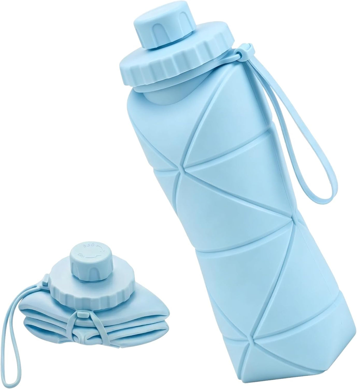 Collapsible Water Bottles 20oz (600ml), BPA-Free Silicone Foldable Portable Lightweight Reusable Water Bottle with Leak-Proof Lid & Lanyard for Outdoor Travel Cycling Gym & Camping