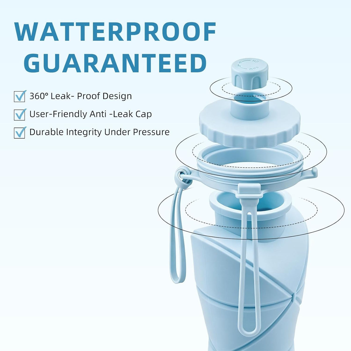 Collapsible Water Bottles 20oz (600ml), BPA-Free Silicone Foldable Portable Lightweight Reusable Water Bottle with Leak-Proof Lid & Lanyard for Outdoor Travel Cycling Gym & Camping