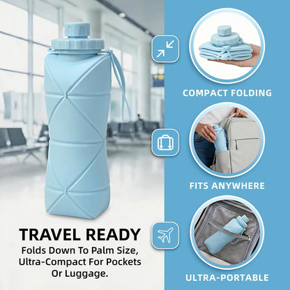 Collapsible Water Bottles 20oz (600ml), BPA-Free Silicone Foldable Portable Lightweight Reusable Water Bottle with Leak-Proof Lid & Lanyard for Outdoor Travel Cycling Gym & Camping