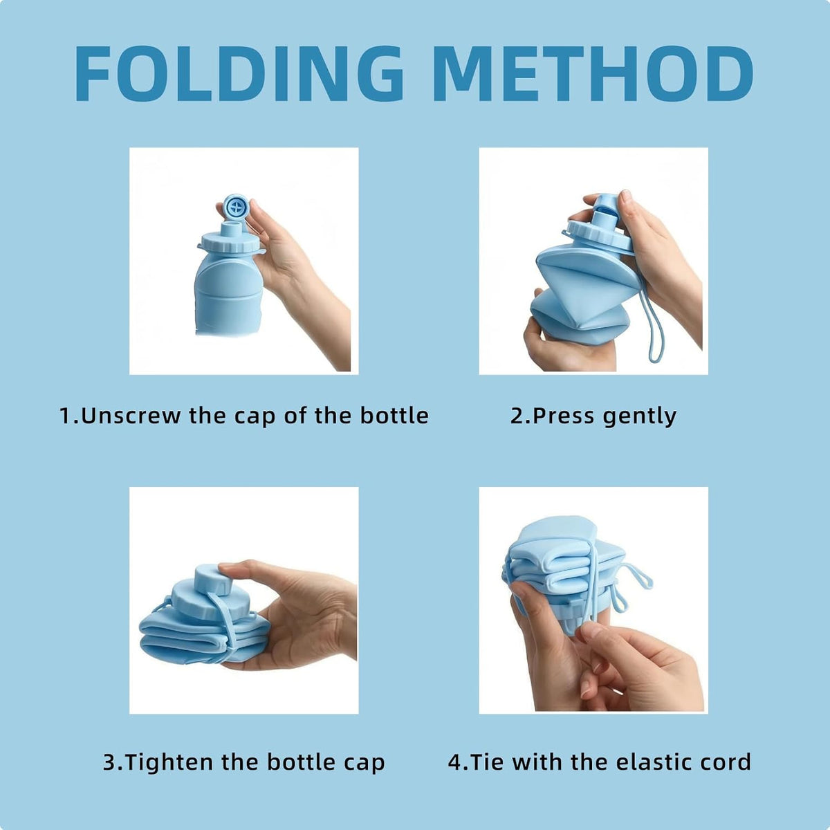 Collapsible Water Bottles 20oz (600ml), BPA-Free Silicone Foldable Portable Lightweight Reusable Water Bottle with Leak-Proof Lid & Lanyard for Outdoor Travel Cycling Gym & Camping