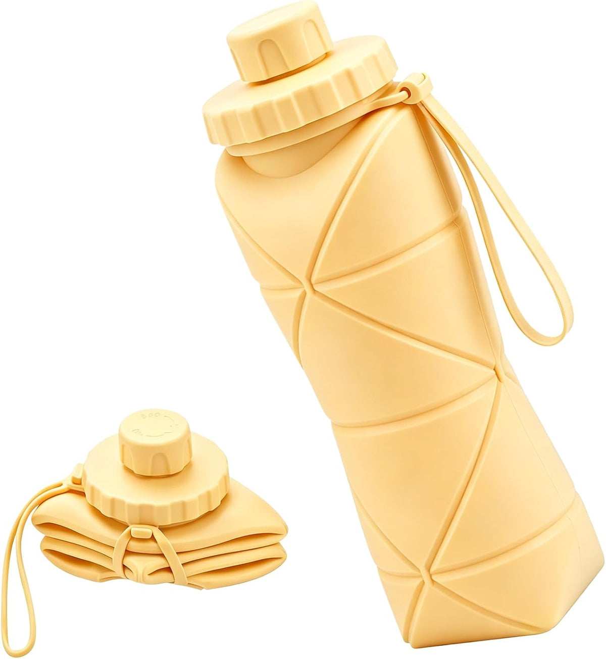Collapsible Water Bottles 20oz (600ml), BPA-Free Silicone Foldable Portable Lightweight Reusable Water Bottle with Leak-Proof Lid & Lanyard for Outdoor Travel Cycling Gym & Camping