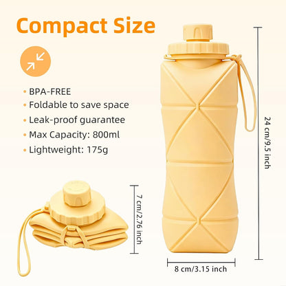 Collapsible Water Bottles 20oz (600ml), BPA-Free Silicone Foldable Portable Lightweight Reusable Water Bottle with Leak-Proof Lid & Lanyard for Outdoor Travel Cycling Gym & Camping