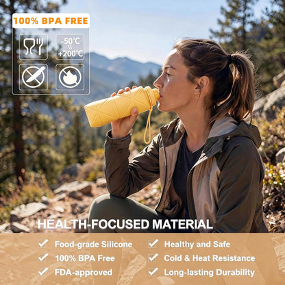 Collapsible Water Bottles 20oz (600ml), BPA-Free Silicone Foldable Portable Lightweight Reusable Water Bottle with Leak-Proof Lid & Lanyard for Outdoor Travel Cycling Gym & Camping