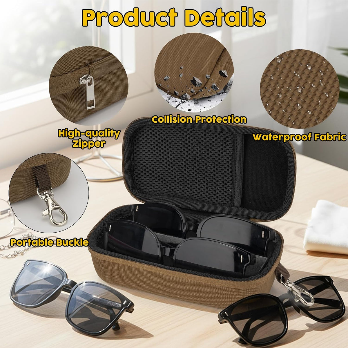 Double Eyeglasses Case, Hard Shell Glasses Case for Men Women