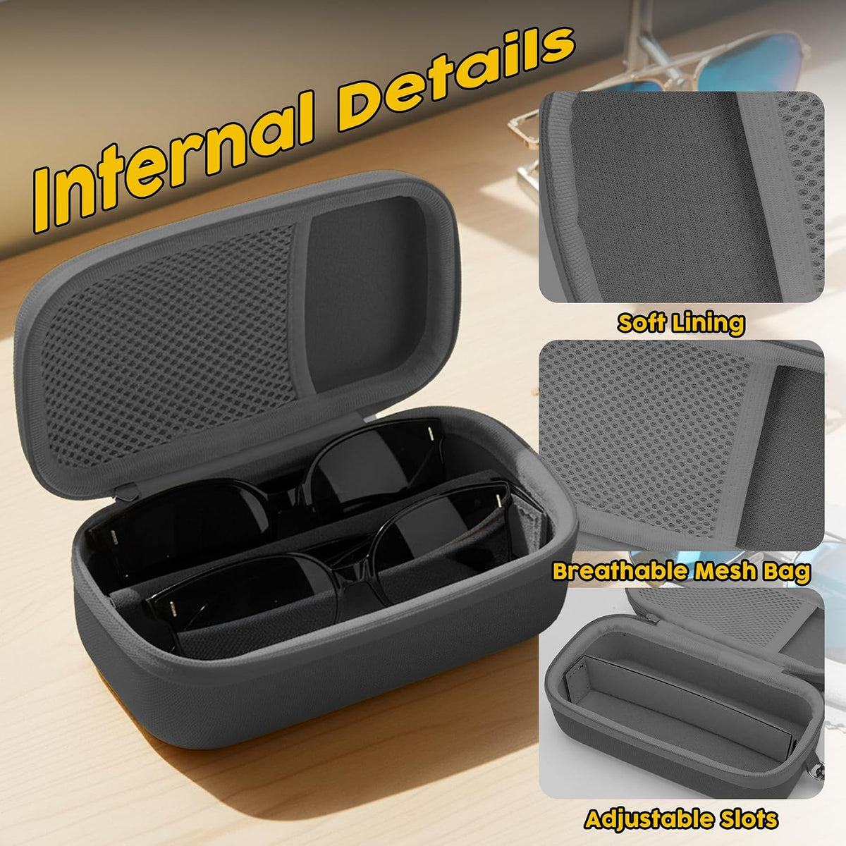 Double Eyeglasses Case, Hard Shell Glasses Case for Men Women