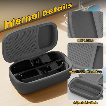 Double Eyeglasses Case, Hard Shell Glasses Case for Men Women