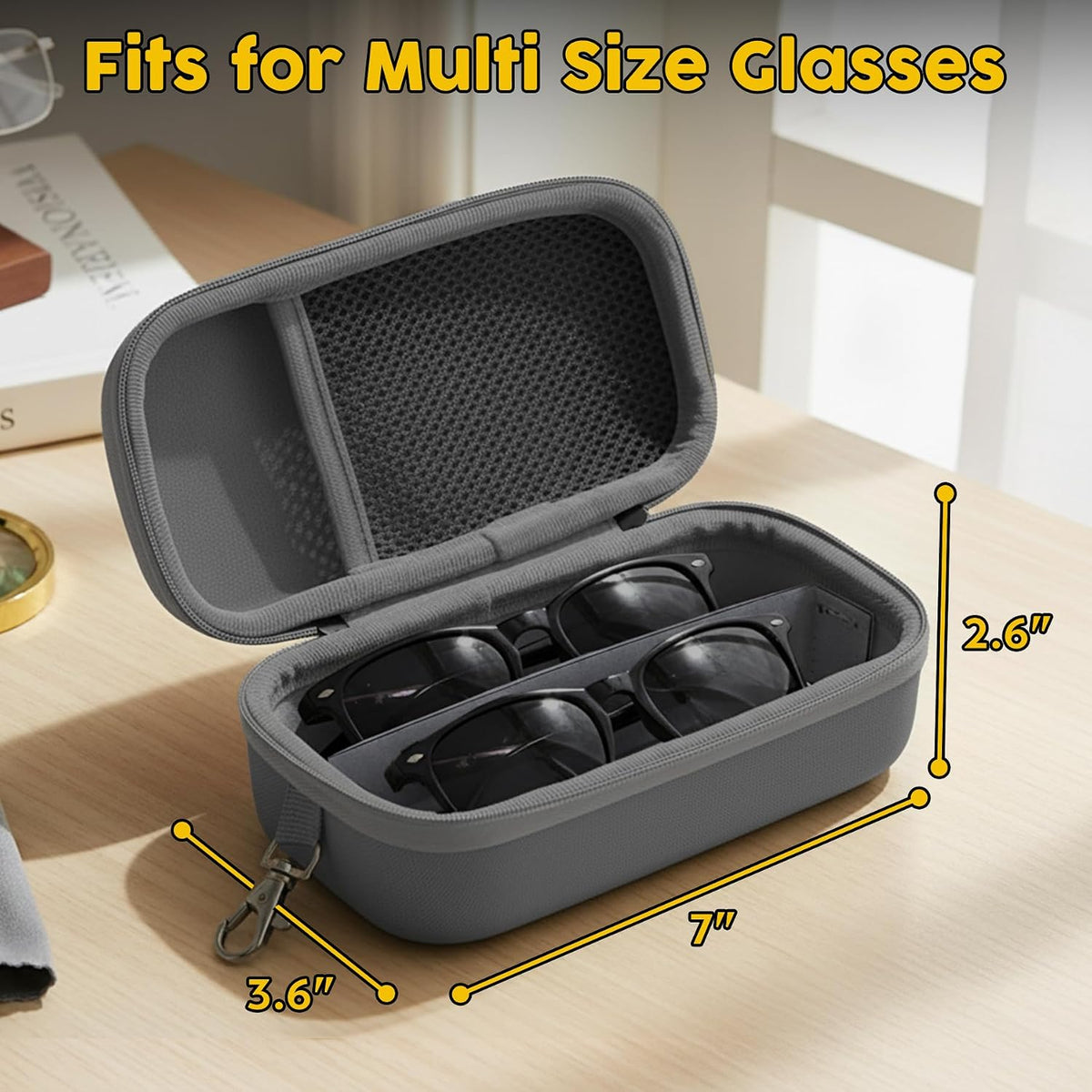 Double Eyeglasses Case, Hard Shell Glasses Case for Men Women
