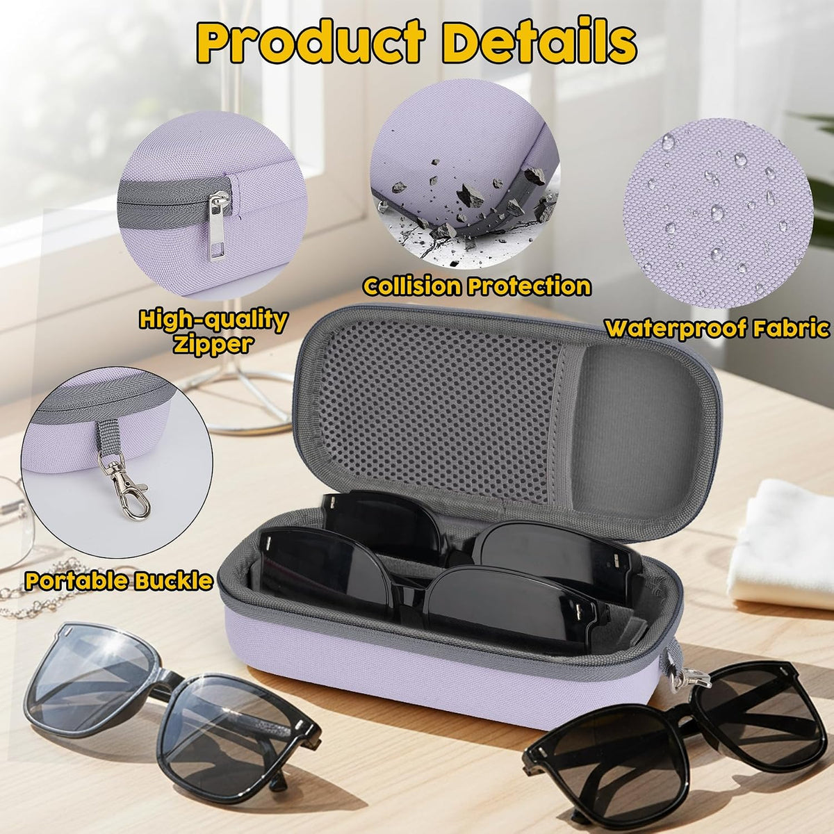 Double Eyeglasses Case, Hard Shell Glasses Case for Men Women