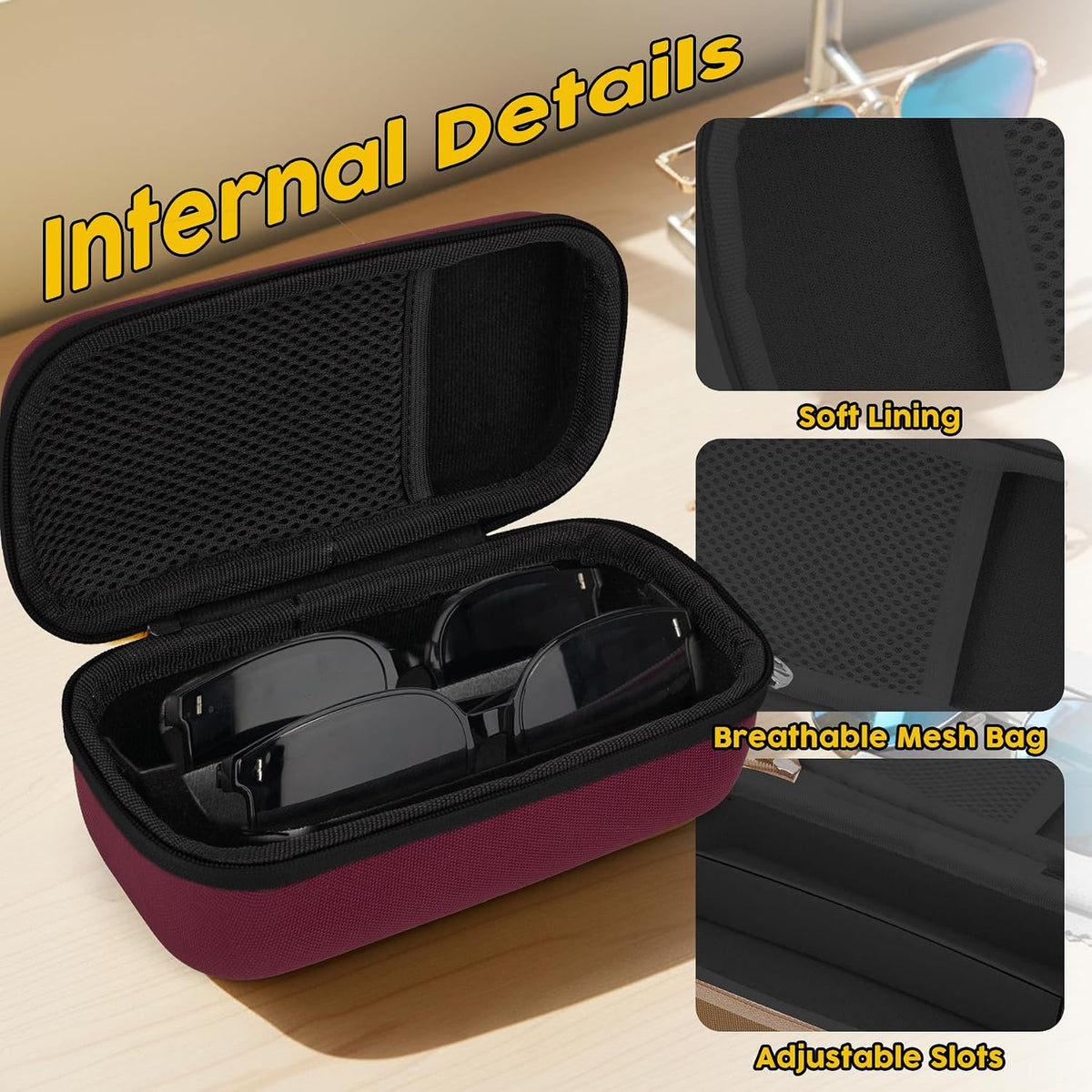 Double Eyeglasses Case, Hard Shell Glasses Case for Men Women