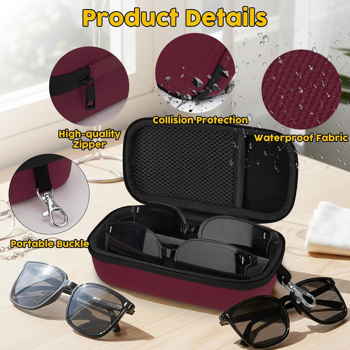 Double Eyeglasses Case, Hard Shell Glasses Case for Men Women