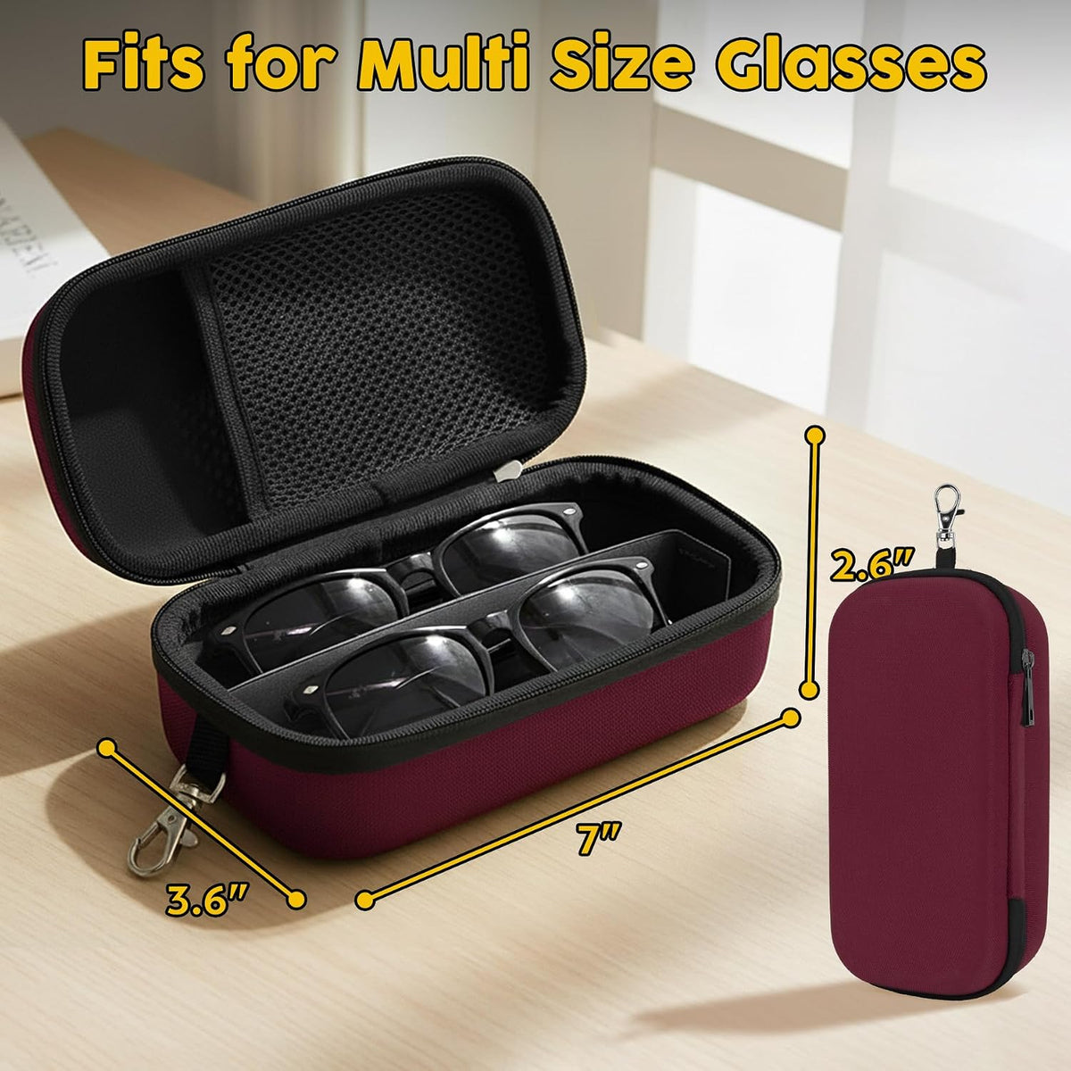 Double Eyeglasses Case, Hard Shell Glasses Case for Men Women