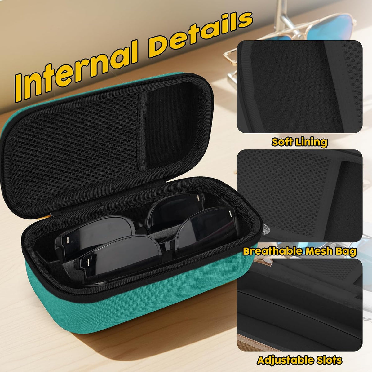 Double Eyeglasses Case, Hard Shell Glasses Case for Men Women