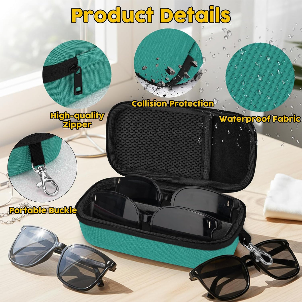 Double Eyeglasses Case, Hard Shell Glasses Case for Men Women