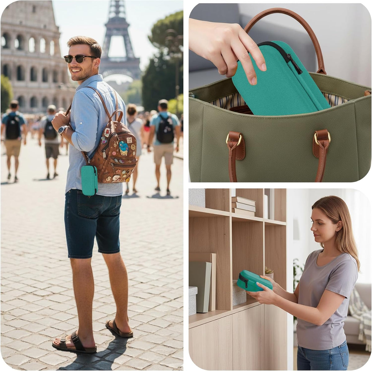 Double Eyeglasses Case, Hard Shell Glasses Case for Men Women
